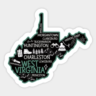 Cute map of West Virginia Charleston Lewisburg Huntington Morgantown Buckhannon Sticker